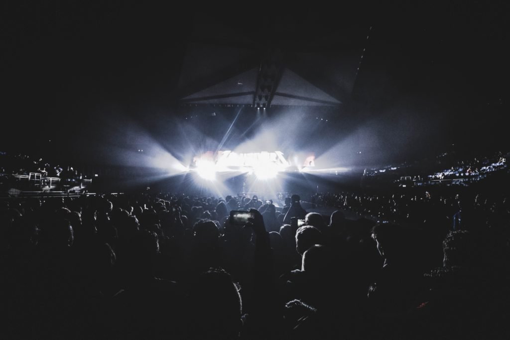 concert attendees at a large show at an arena